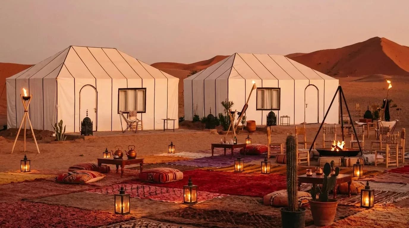 Lantern-Lit Moroccan Desert Camp Evening